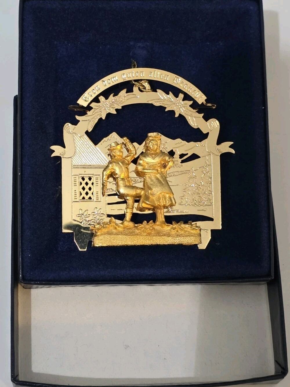 Vtg Danbury Mint Gold Brass Christmas Ornament German Couple Dancing